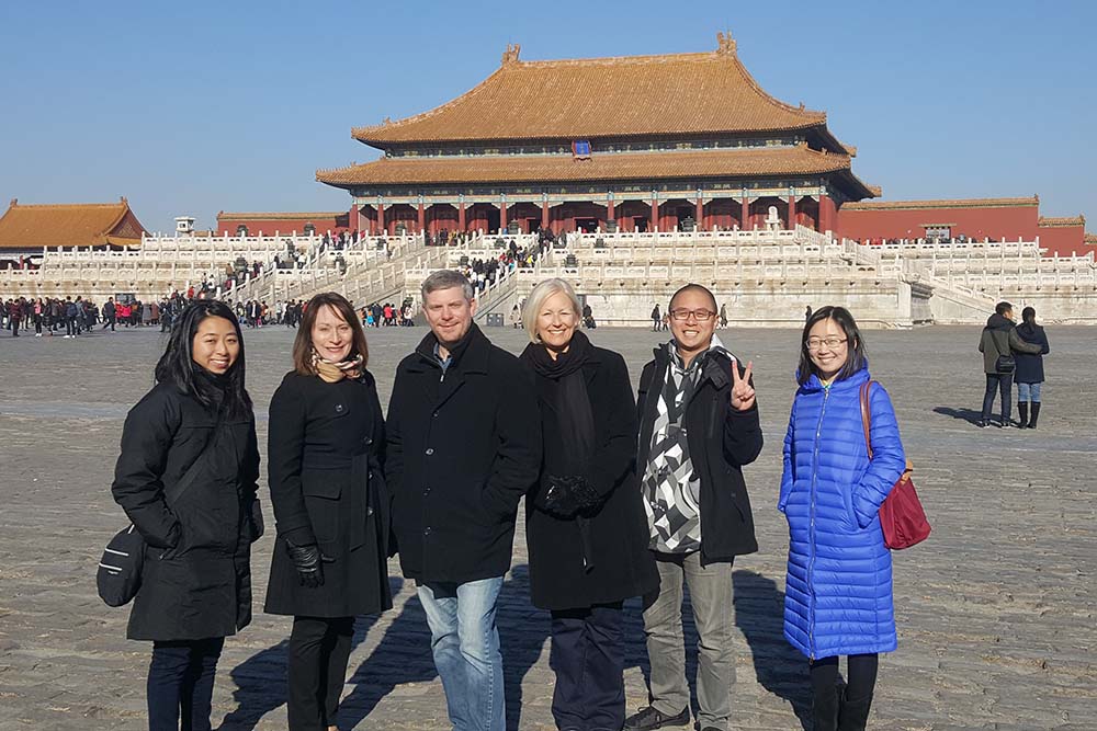 Members of the USC Chan China Initiative team at Beijing's Forbidden City / Photo by Adley Chan