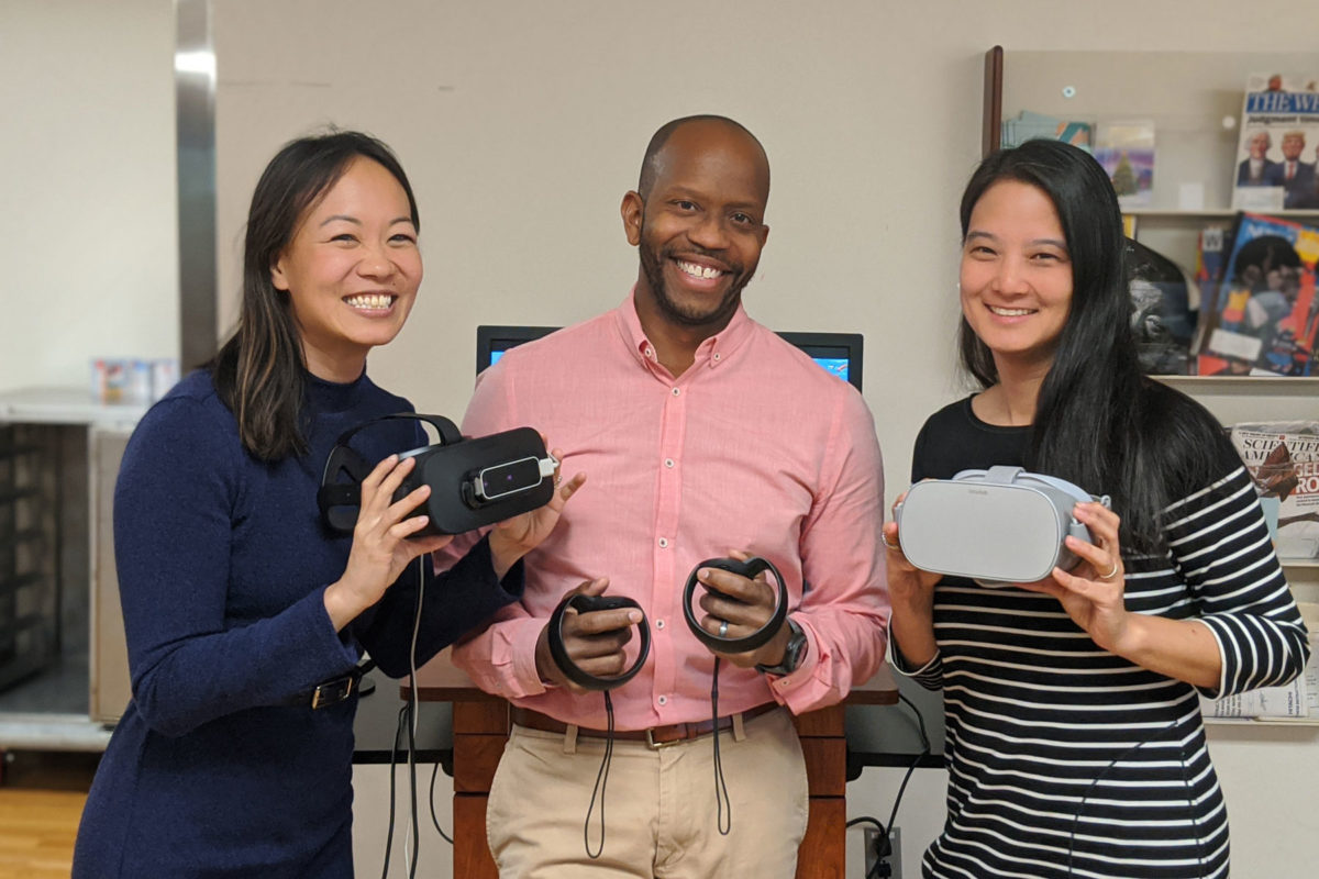 From left, Sook-Lei Liew, James M. Finley and Judy Pa in the USC SMART-VR Center. (Photo courtesy of Sook-Lei Liew)