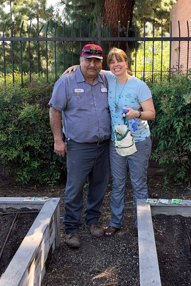 USC Landscape Shop staff member Jose Lopez and Maria Cristina Jiménez