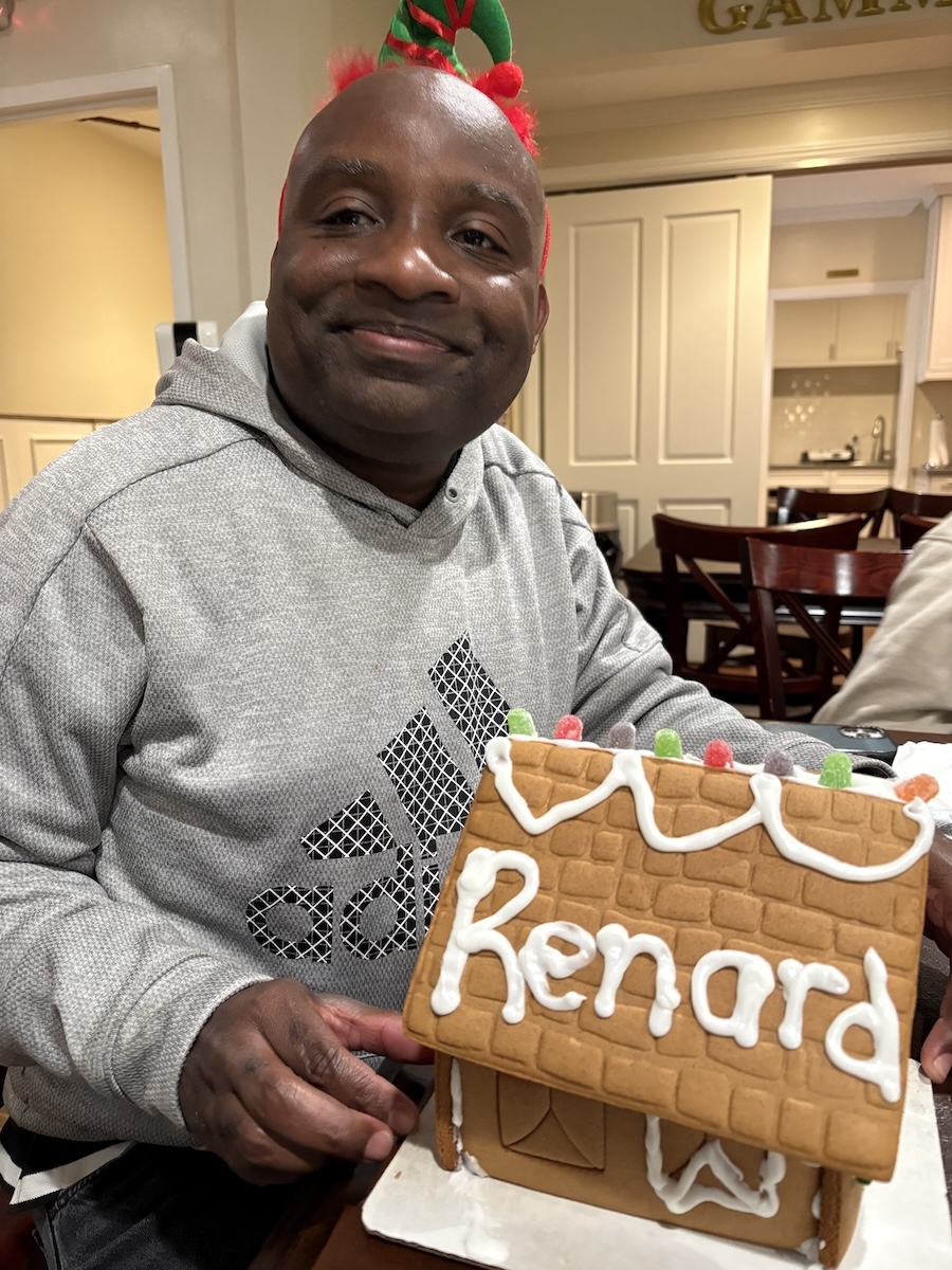 My buddy, Renard, gingerbread house making