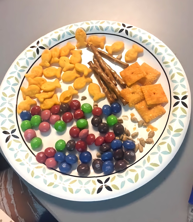 Goldfish, pretzels, and other snacks used for a grasp analysis activity.