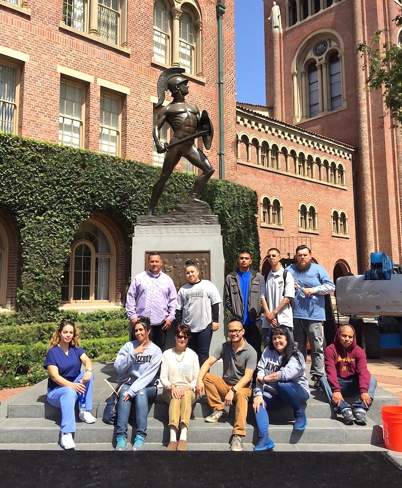 Homeboys Posing in front of Tommy Trojan