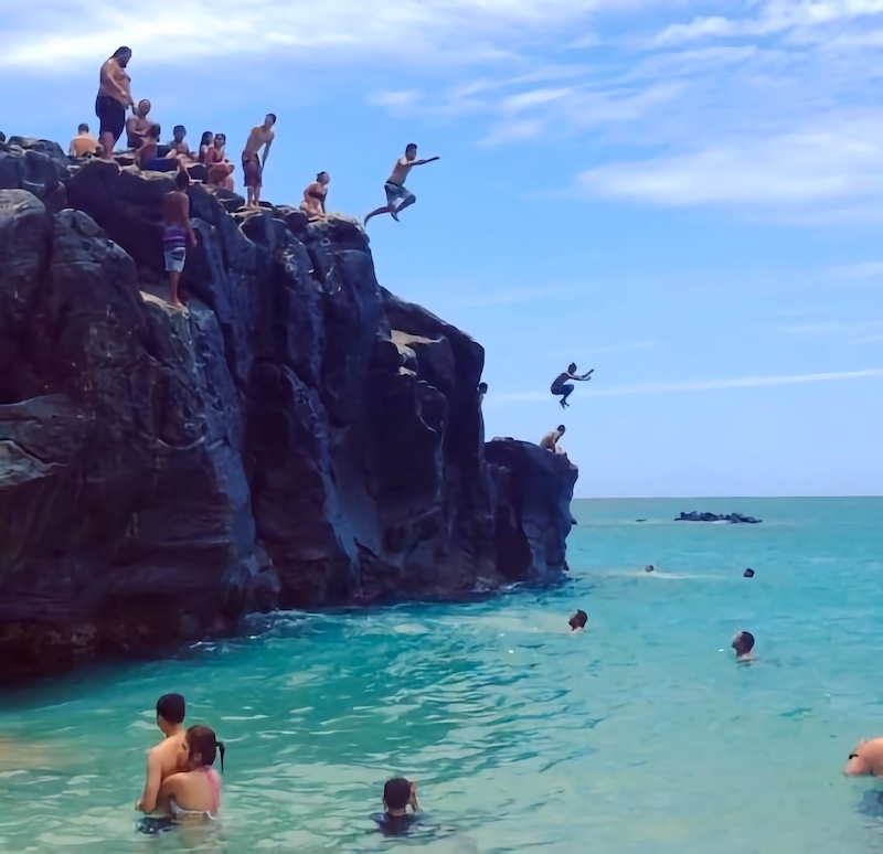 Jump off of the Rock at Waimea
