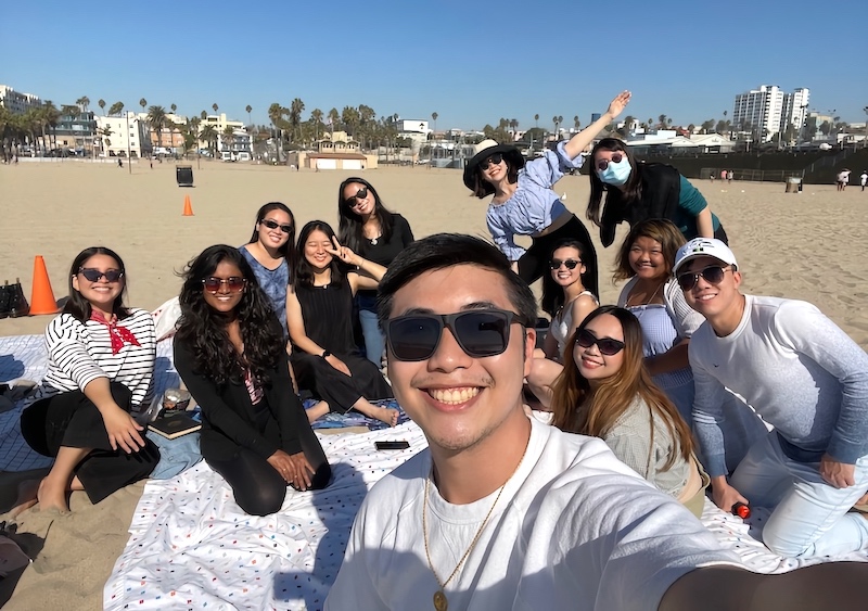 Friends hanging out on beach