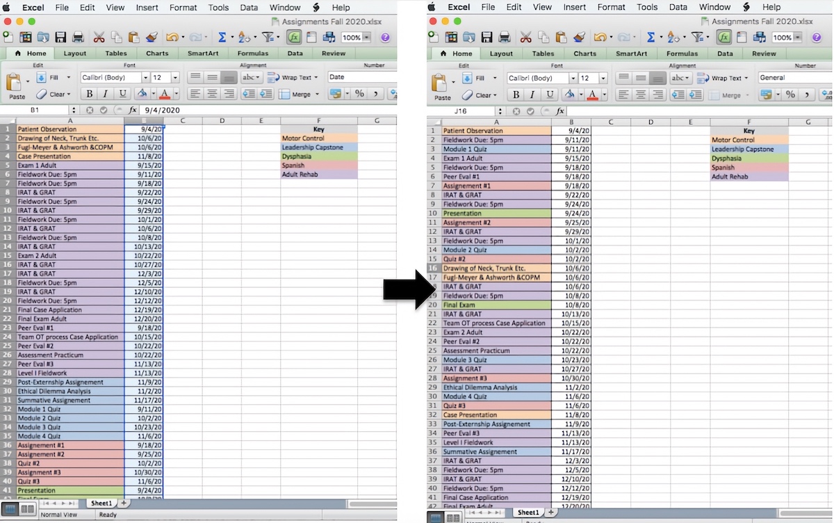 Savi's Assignments in an Excel List