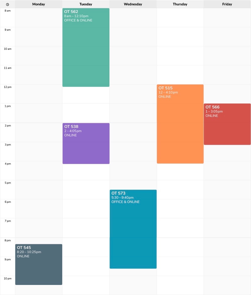 Fall class schedule